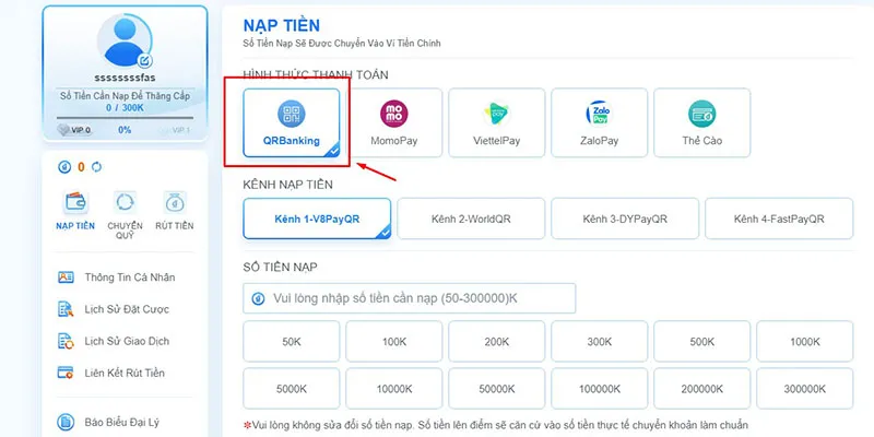 Nạp tiền qua QR Banking